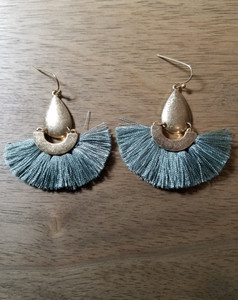 Green Half Circle Teardrop Tassel Earrings