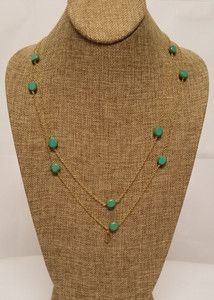 Turquoise Czech Glass Long Chain (Gold)