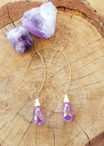 Cubic Zerconia Amethyst Open Hoop Earrings (Gold)