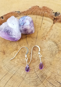 Real Amethyst Open Hoop Earrings (Silver 925)