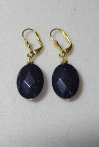 Blue Goldstone Oval Earrings (Gold)