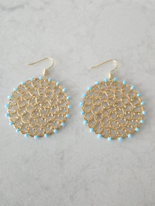 Round Casting with Turquoise Beads Earrings (Gold)