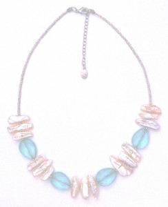 Aqua Quartz and Freshwater Pearl Necklace
