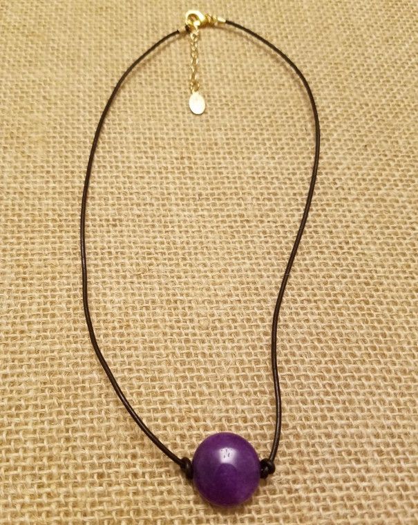Purple Agate Leather Necklace