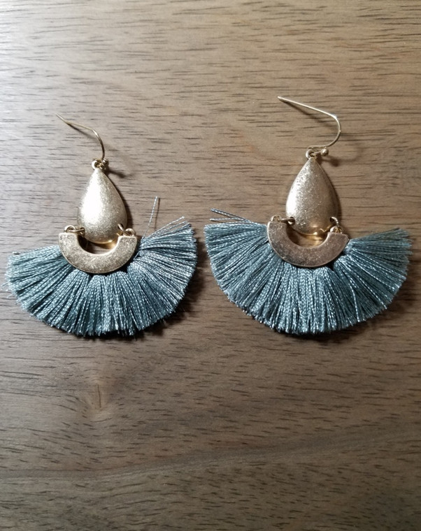 Green Half Circle Teardrop Tassel Earrings