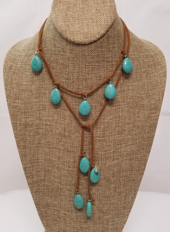 Turquoise Lariat Leather Necklace