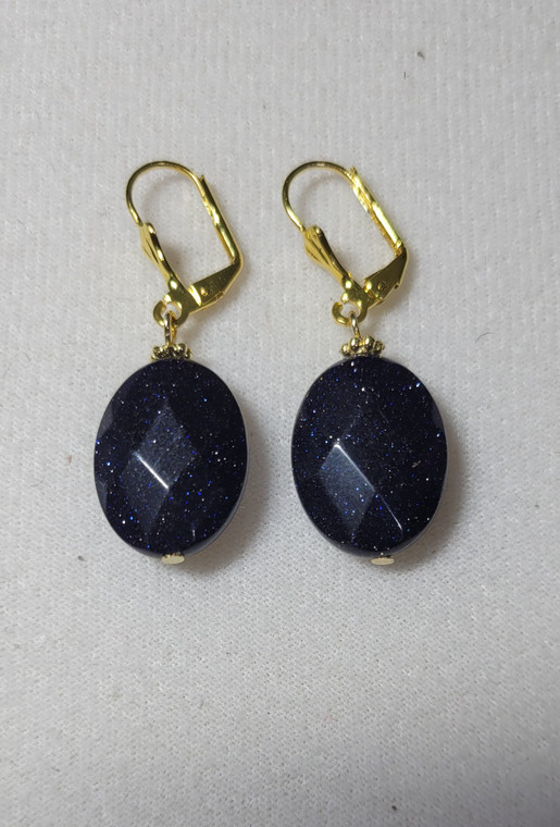 Blue Goldstone Oval Earrings (Gold)