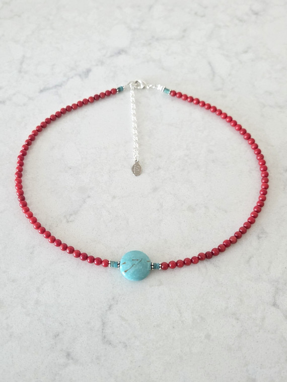 Coral and Turquoise Choker Necklace