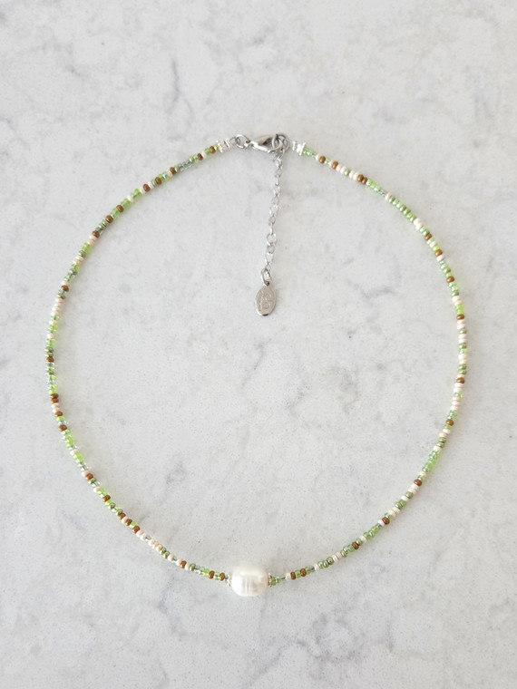 Freshwater Pearl with Multi-Color Semi-Precious Choker Necklace