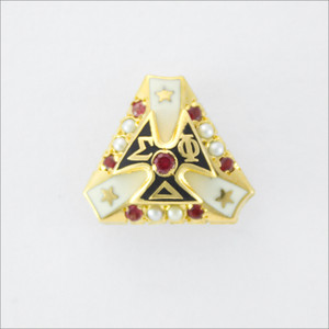 ΣΦΔ Crown Set Pearl Badge with Rubies