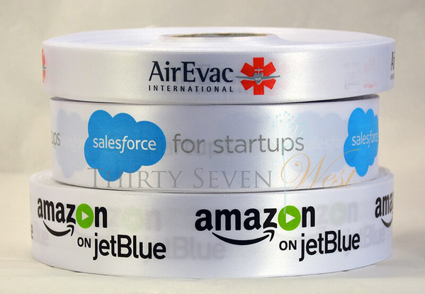 Customized Multi-Color Ribbon, Corporate Logo Ribbons, AirEvac International, Sales Force for Start ups, Amazon on Jet Blue, Custom Logo Satin Ribbon Multi-color Print