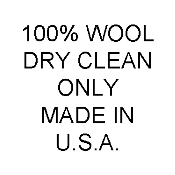 100% Wool, Dry Clean Only, Made in USA Care and Content Labels