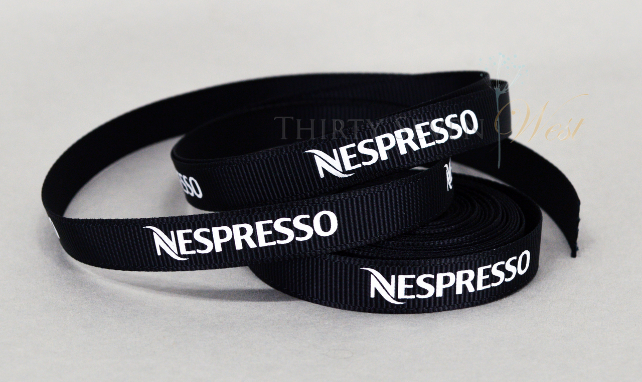 Nespresso Custom Logo Grosgrain Ribbon with Permanent Washable print