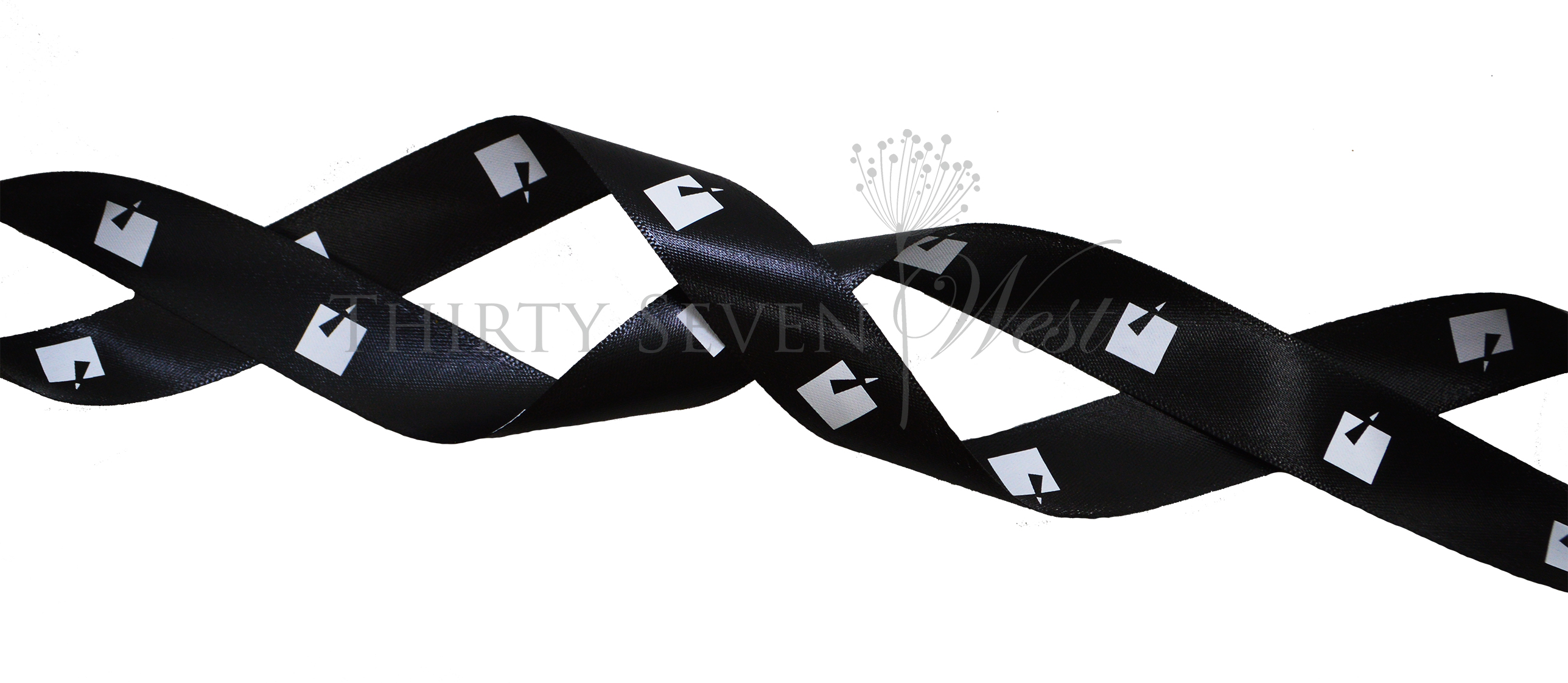 Custom Logo Ribbon With Durable Washable White Print