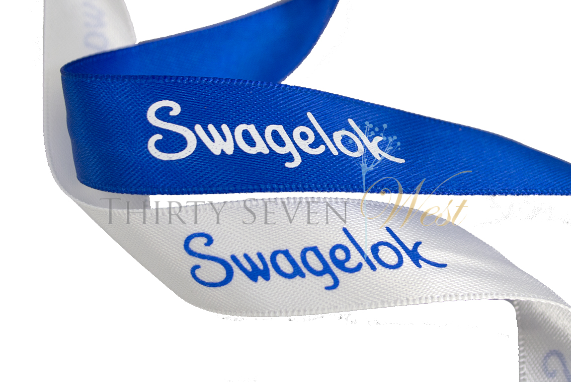 Blue Ribbon, Satin Ribbon, Company Logo Ribbon, Branded Ribbon, Pantone Color Ribbon.