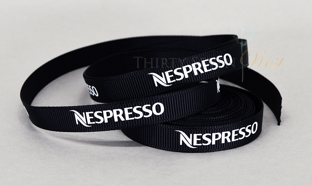 Nespresso Custom Logo Grosgrain Ribbon with white print