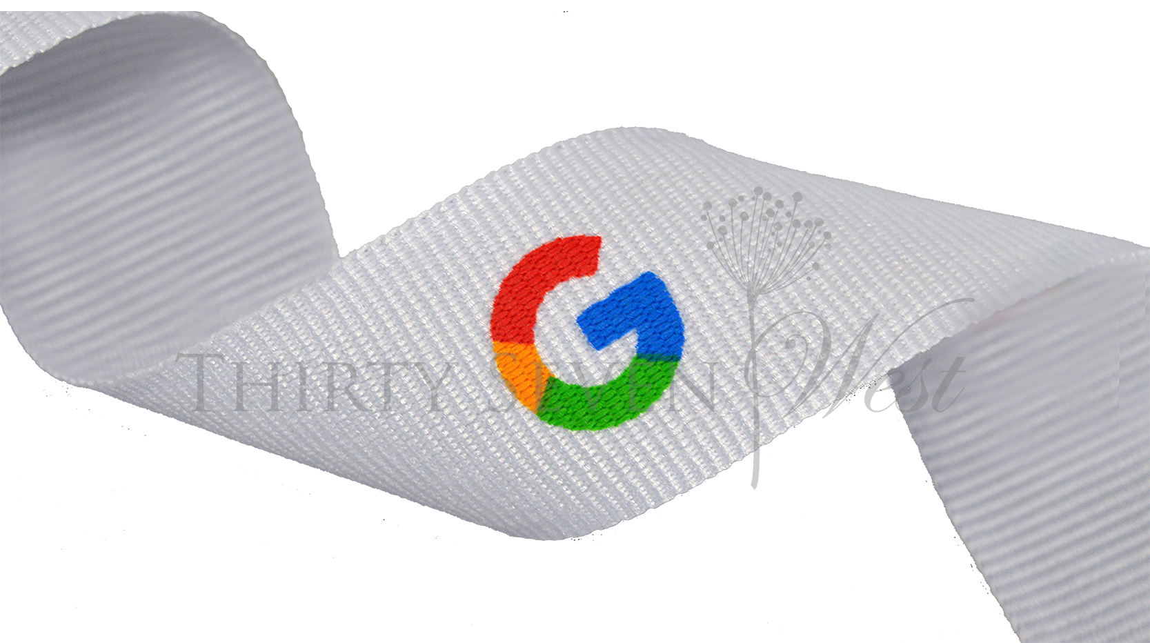 Multi Color Logo Ribbon, Full Color Logo Ribbon, 4 Color Logo Ribbon, Four Color Logo Ribbon, Textured White Ribbon, Pantone Color Logo Ribbon, PMS Color Logo Ribbon, Multi Color Custom Ribbon, Google