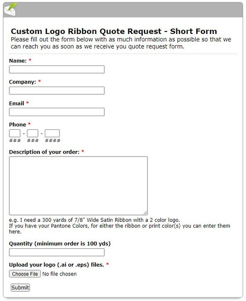 Custom Logo Ribbon Quote Form