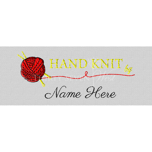 Clothing Label Hand Knit with yarn and needles