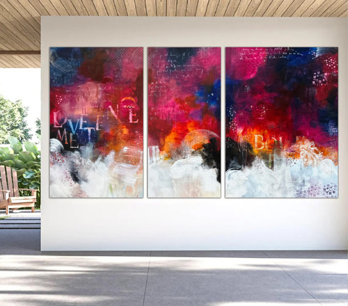 When There Is a Meaning 48x90 triptych styled as luxury designer decor in modern luminous living room
