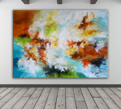 large  horizontal abstract painting 40x60 stretched canvas