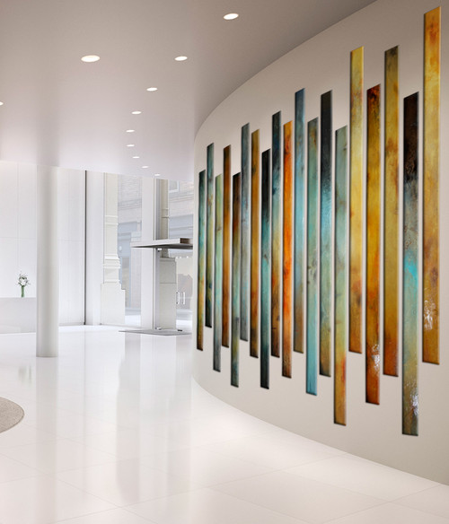 tall narrow custom panels for oversized wall, colorful original painting on canvas, huge oversized art for tall wall, foyer office lobby décor