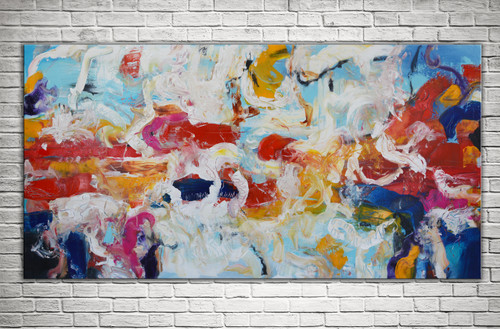 large figurative abstract painting 36x72 Selfie - A Radiograph of My Mind series full view conceptual self portrait