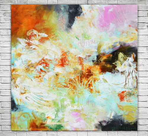 Colorful original abstract with pink and blue