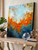 textured large modern painting with navy blue and red orange, perfect above a console