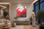 Large red textured abstract art in living room