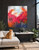 Red abstract statement painting in condo apartment modern