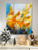 Meadow on Fire - Original 30x24 abstract painting - Christmas gift for her - golden yellow and cobalt blue modern wall art - holiday decor for living room