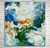 Modern bold abstract painting with blue, green and white.