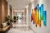 Luxury hallway with 9 panel rainbow textured painting - narrow vertical colorful art for hallway corridor decor