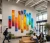 University lobby entrance hall with 9 panel rainbow original textured painting - colorful art for education building