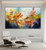 Vibrant yellow orange pink and navy abstract painting Fury and Bloom by Andrada Anghel