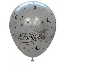 Balloon 30cm Happy Birthday Metal Silver 6pk