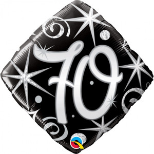 Balloon Foil 46cm 70 Birthday Black & White Elegant Balloon Foil 46cm 70 Birthday Black & White Elegant