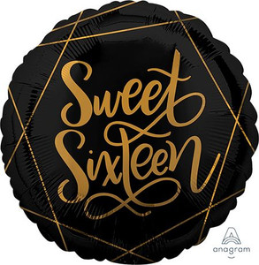 Balloon Foil 43cm Sweet Sixteen Elegant Black & Gold Balloon Foil 43cm Sweet Sixteen Elegant Black & Gold