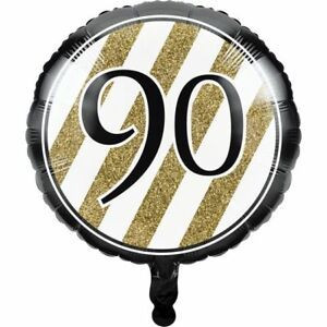 Balloon Foil 45cm 90 Black, White & Gold Stripes