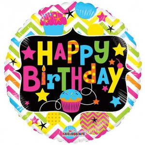 Balloon Foil 46cm Happy Birthday Cupcake Neon Coloured Balloon Foil 46cm Happy Birthday Cupcake Neon Coloured