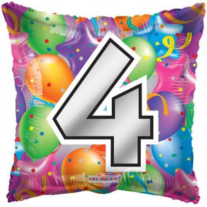 Balloon Foil 46cm 4 Birthday Bright Sqauer Shape