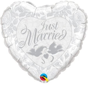 Balloon Foil 46cm Just Married Heart Shape Doves Balloon Foil 46cm Just Married Heart Shape Doves