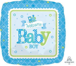 Balloon Foil 43cm Welcome Baby Boy Train Square Shape (6752) Balloon Foil 43cm Welcome Baby Boy Train Square Shape (6752)