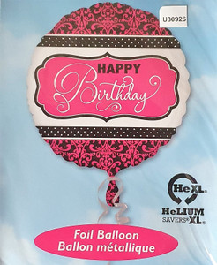 Balloon Foil 43cm Happy Birthday Filigree Pink Black & White Balloon Foil 43cm Happy Birthday Filigree Pink Black & White