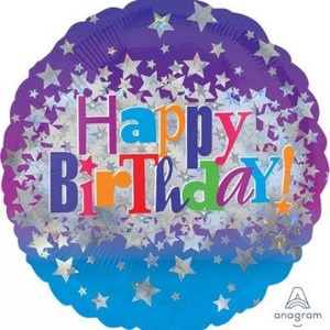 Balloon Foil 45cm Happy Birthday Bright Stars Holographic Balloon Foil 45cm Happy Birthday Bright Stars Holographic