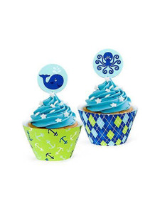 Cupcake Wrap Ocean Preppy Boy with Topper 12pk Cupcake Wrap Ocean Preppy Boy with Topper 12pk