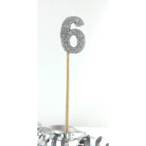 Candle 6 Silver Glitter Candle 6 Silver Glitter