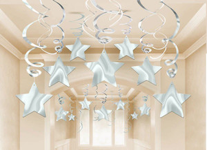 Swirl Star Silver Hanging 30pk