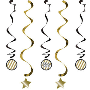 Swirl Danglers Black & Gold Bi